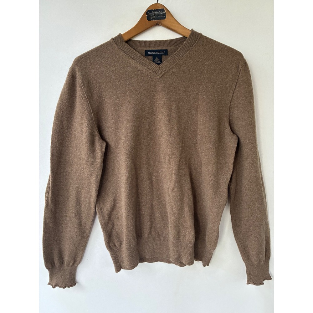 Banana Republic Brown Lambswool Cashmere V-Neck Sweater Elbow Patches Mens M